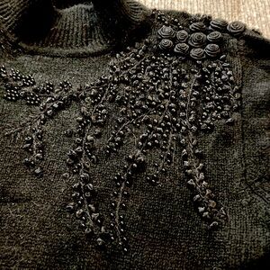 I.B. Diffusion Silk Angora Lambswool Black Knit Sweater Size XS Rosettes Beading